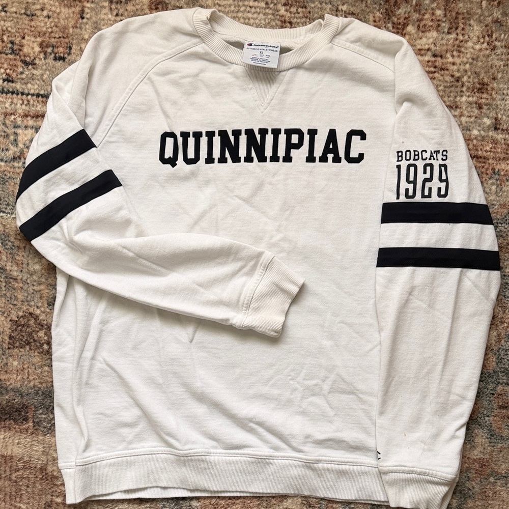 Champion White Crewneck Sweater with Black Accents